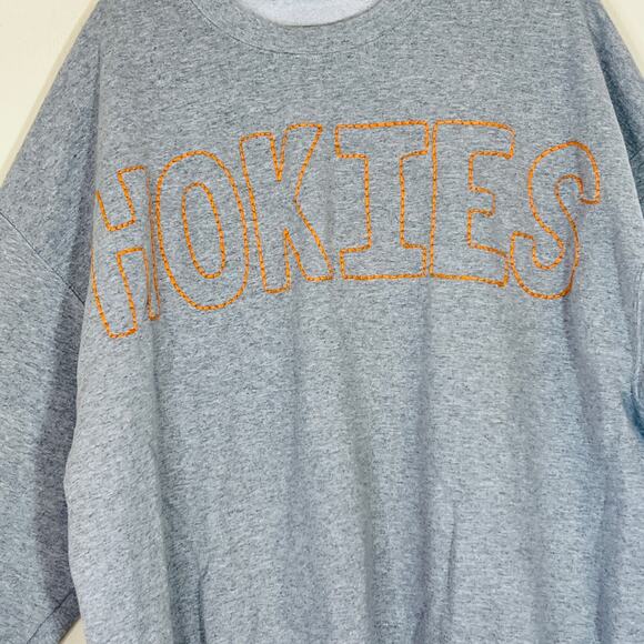 Virginia Tech Hokies Sweatshirt Sz 2XL Embroidered Logo Gray Orange ACC Sports - Picture 2 of 8